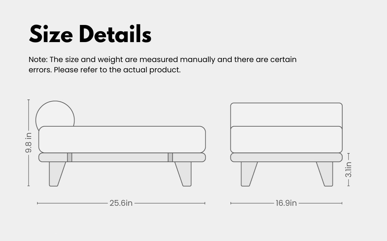 Elevated Cat Bed with Memory Foam Mattress - Size Details