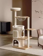 Solid Pine Wood Cat Tree with Scratching Barrel