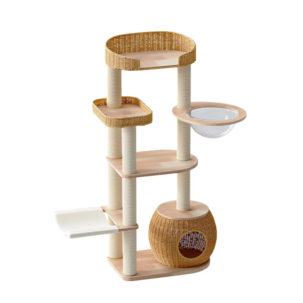 Rattan Large Cat Tree with Hammock and Space Capsule - Luxury Cat ...