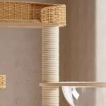 Rattan Large Cat Tree with Hammock and Space Capsule - wrapped with natural sisal rope