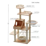 Size Details of Solid Wood Cat Tower with Macrame Boho Hammock