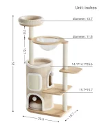 Size detail of Solid Pine Wood Cat Tree with Scratching Barrel