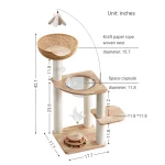 Size of Wooden Cat Tower with Space Capsule and Wicker Nest