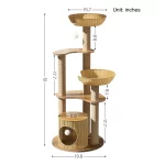 Size of Space-saving Tall Wooden Rattan Cat Tower