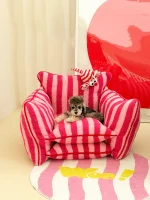 Striped Sherpa Fleece Cat Sofa Bed