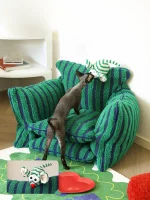 Striped Sherpa Fleece Cat Sofa Bed