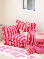 Striped Sherpa Fleece Cat Sofa Bed