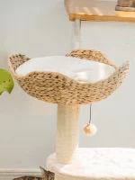 Wicker Boho-chic Cat Tree with Cattail Woven Nest