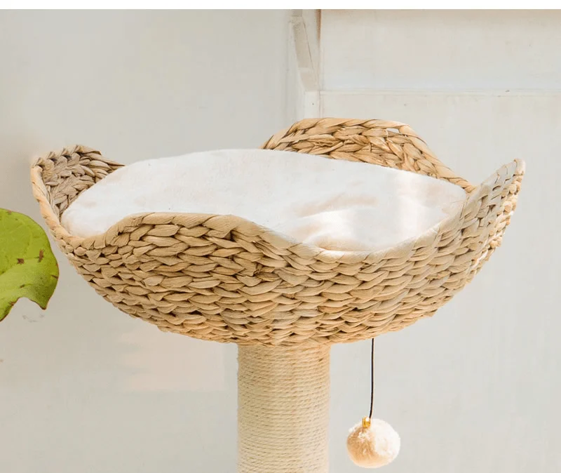 Wicker Boho-chic Cat Tree with Cattail Woven Nest