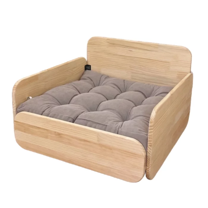 Cloud Solid Wood Cat Bed - Grey mattress