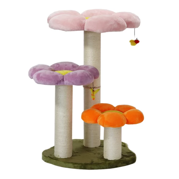 Colorful Flower Cat Tree with Scratching Post