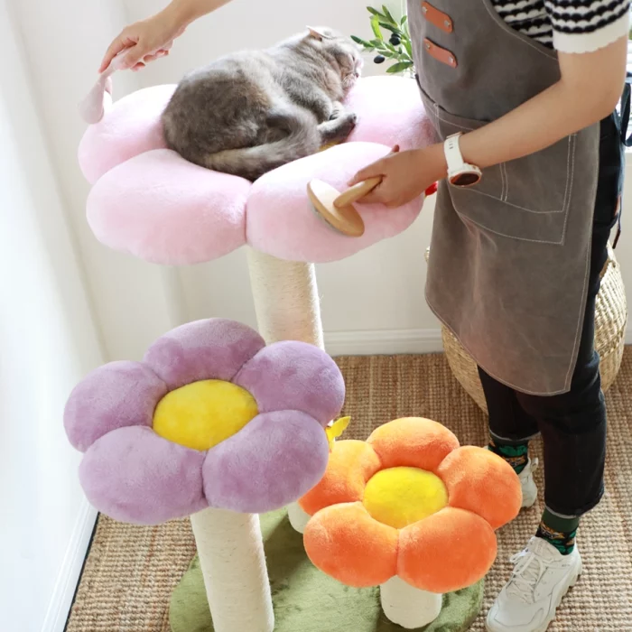 Colorful Flower Cat Tree with Scratching Post