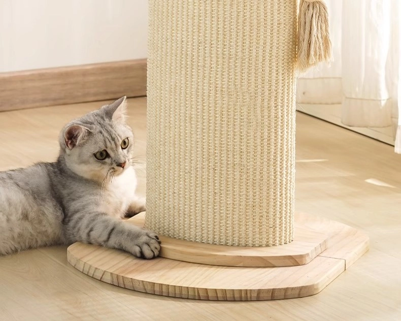 Full Sisal Fabric Cat Scratching Post - Solid rubberwood baseboard