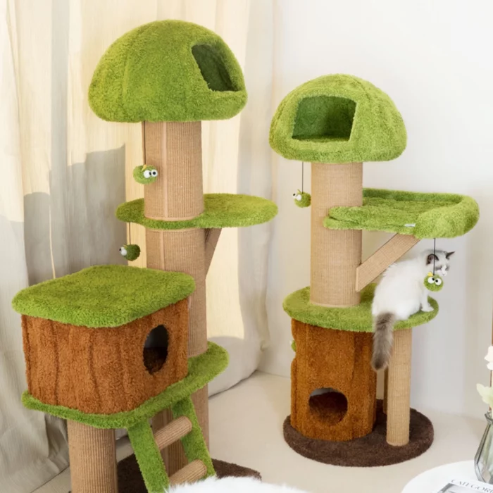 Green Mushroom Carpeted Cat Tree