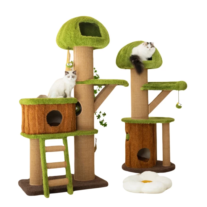 Green Mushroom Carpeted Cat Tree