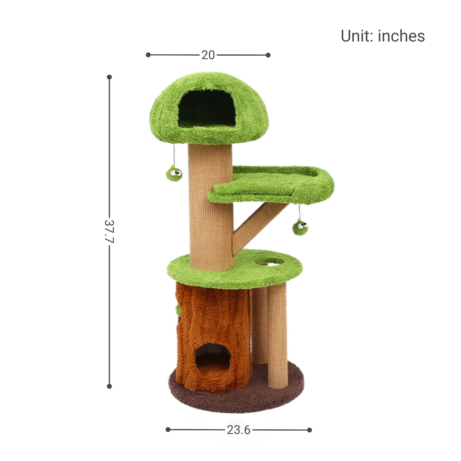 Green Mushroom Carpeted Cat Tree - Medium size