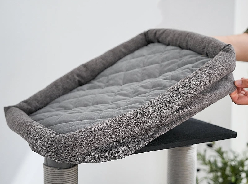 Grey Carpet Cat Condo for Large Cats - Removable bed