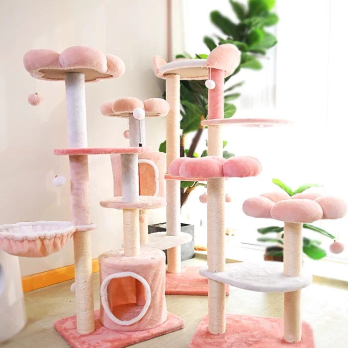 Large Cherry Blossom Pink Cat Carpet Tower