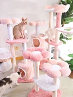 Large Cherry Blossom Pink Cat Carpet Tower