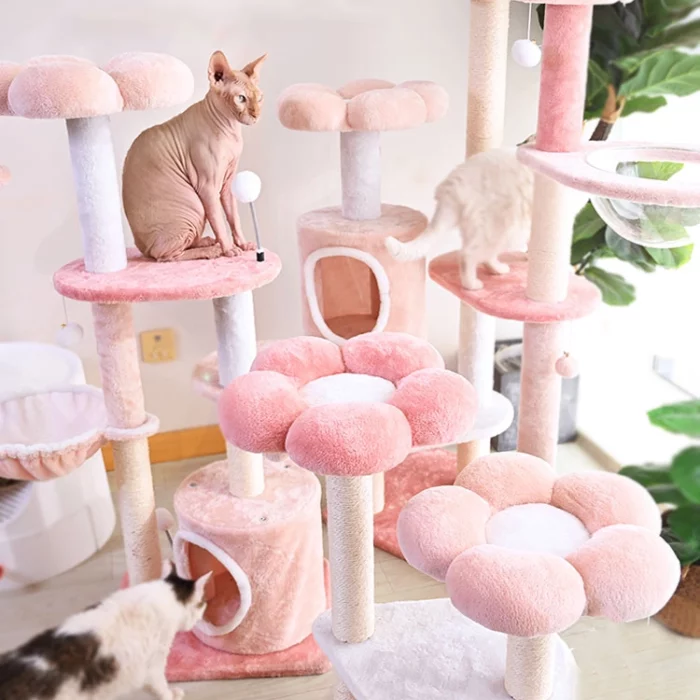 Large Cherry Blossom Pink Cat Carpet Tower