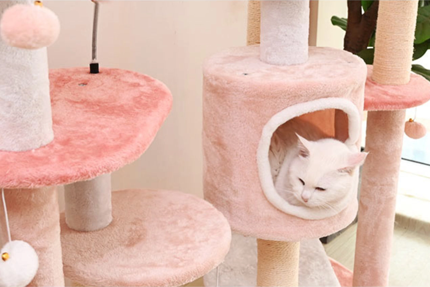 Large Cherry Blossom Pink Cat Carpet Tower - Carpeted condo