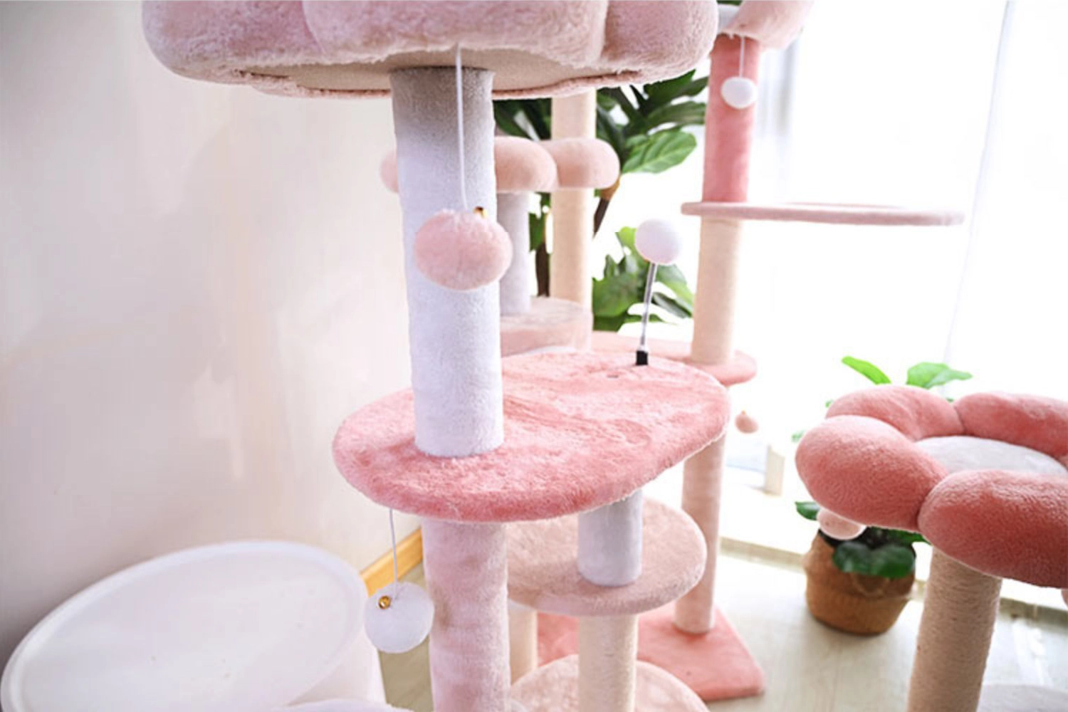 Large Cherry Blossom Pink Cat Carpet Tower - Carpeted platform