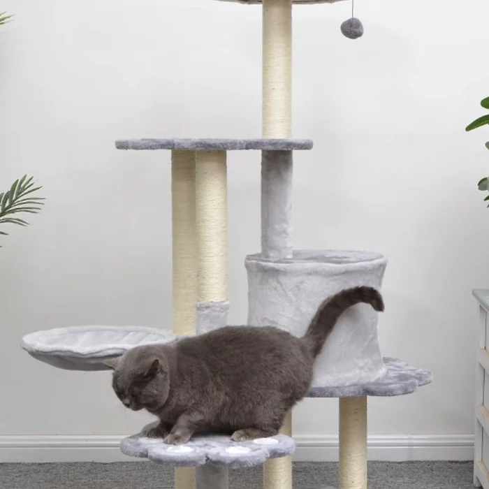 Large Grey Color Carpet Cat Tower