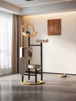 Modern Metal Cat Tower with Solid Wood Perch