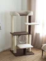 Simple Modern Cat Tower with Large Perch and Tunnel