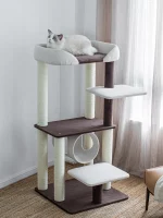 Simple Modern Cat Tower with Large Perch and Tunnel