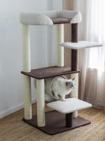 Simple Modern Cat Tower with Large Perch and Tunnel