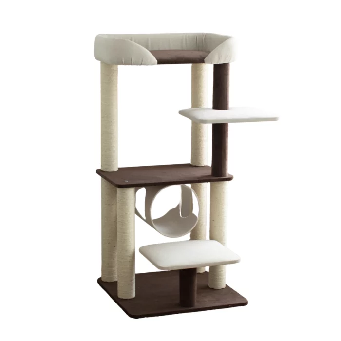 Simple Modern Cat Tower with Large Perch and Tunnel