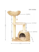 Size of Wicker Boho-chic Cat Tree with Cattail Woven Nest