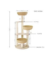 Size detail of Wood Cat Tower with 3 Rattan Nests