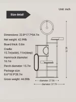 Size&Details of Modern Metal Cat Tower with Solid Wood Perch