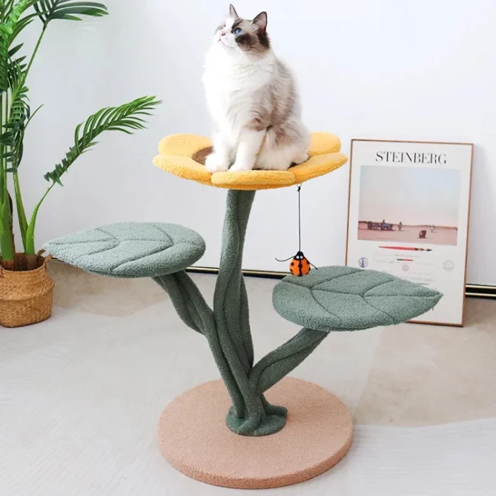 Small Sunflower Shape Carpeted Cat Tower