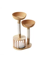 Small Wooden Cat Tree with Wicker Nest