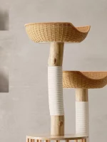 Small Wooden Cat Tree with Wicker Nest