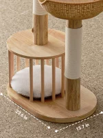 Small Wooden Cat Tree with Wicker Nest