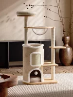 Solid Pine Wooden Cat Tree with Scratching Post