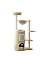 Solid Pine Wooden Cat Tree with Scratching Post