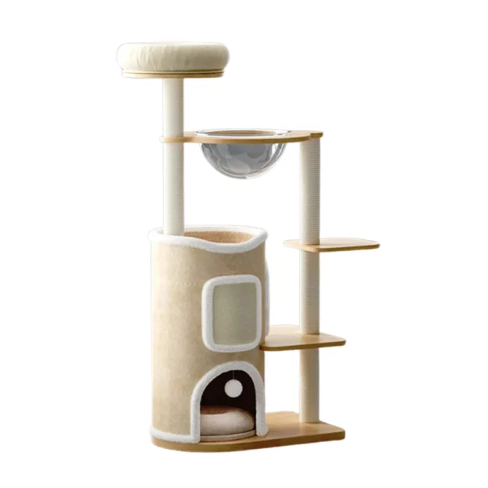 Solid Pine Wooden Cat Tree with Scratching Post