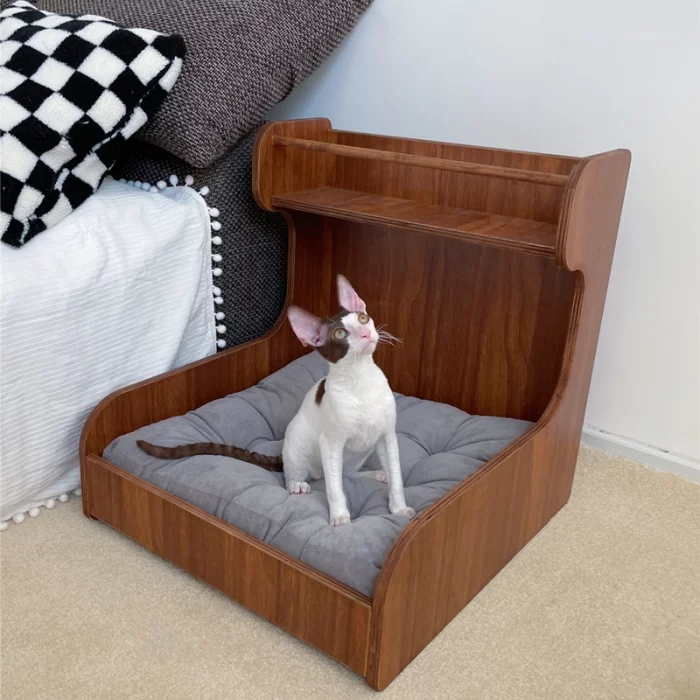 Solid Wood Cat Bed with Storage Rack