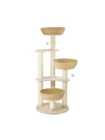 Solid Wood Cat Tower with 3 Rattan Nests