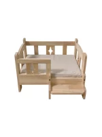 Solid Wood Elevated Cat Bed - side ladder + mattress