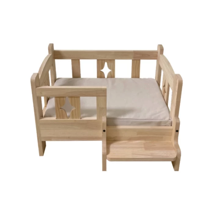 Solid Wood Elevated Cat Bed - side ladder + mattress