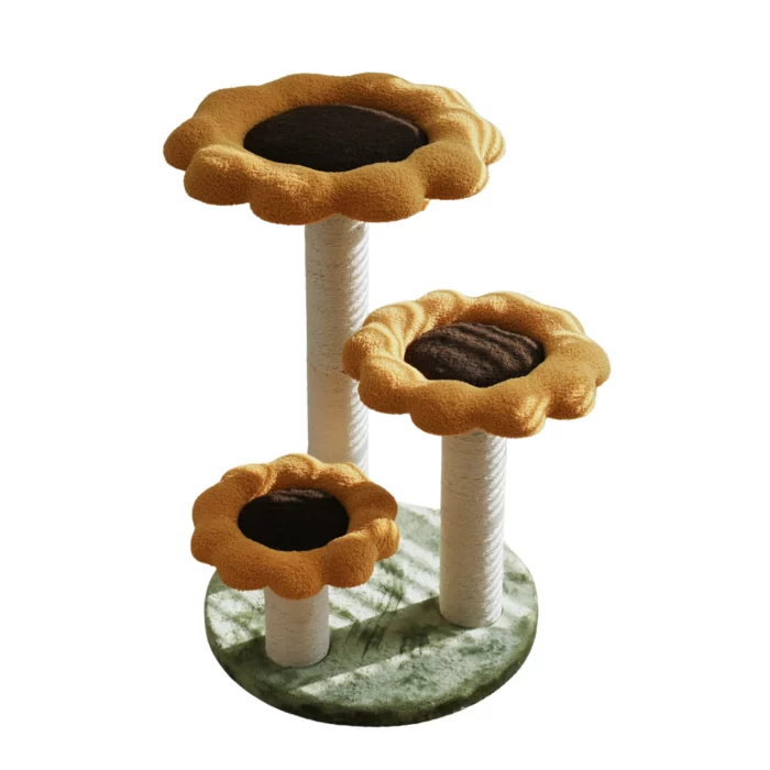 Sunflower Cat Tower with 3 Flowers