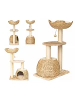 Wicker Boho-chic Cat Tree with Cattail Woven Nest