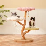 Wood Branch Luxury Flower Cat Tree - Two cats play with this flower cat tree