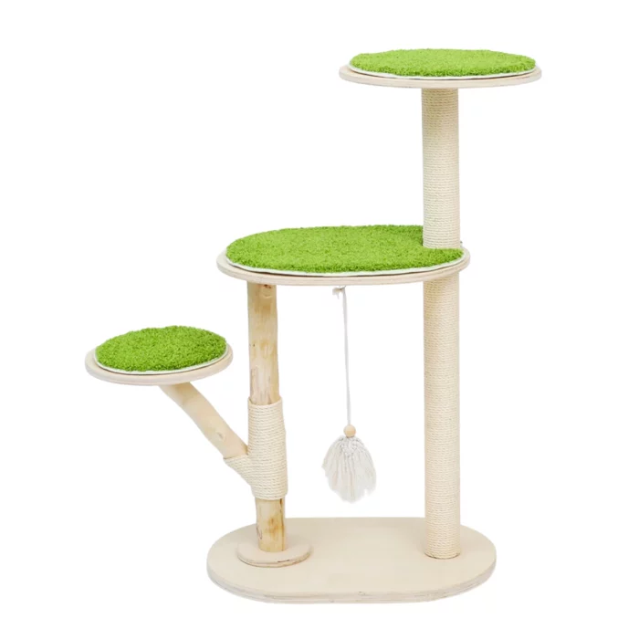 Wooden Green Grass Cat Tree for Small Apartment